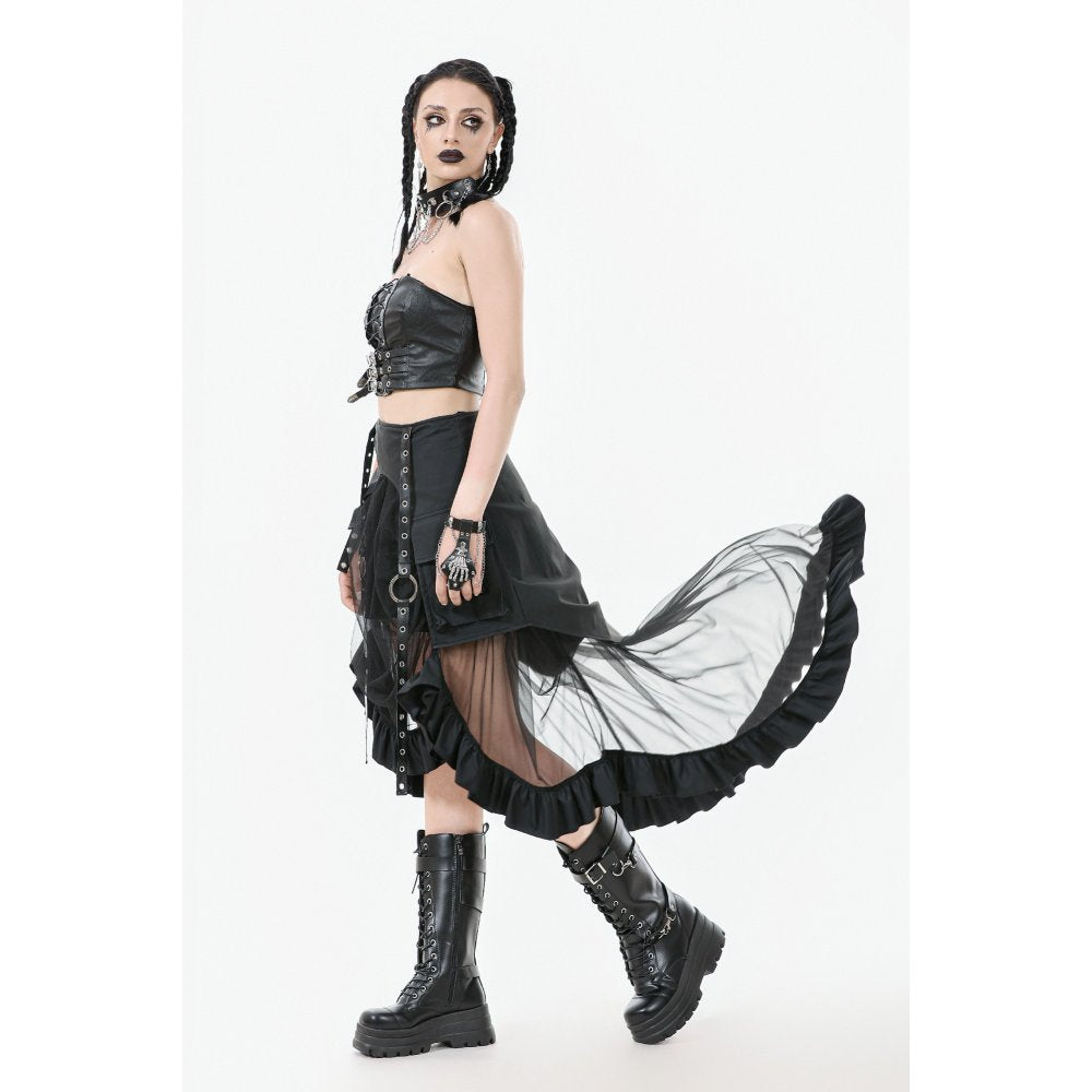 Dark in Love Belladonna Mesh Buckled Goth Skirt in Black - DevilGothic DevilGothic