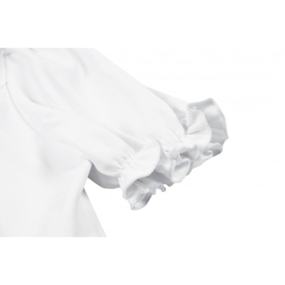 Dark in Love Elysia Ruffle Bib Puff Sleeve Goth Blouse in White - DevilGothic DevilGothic
