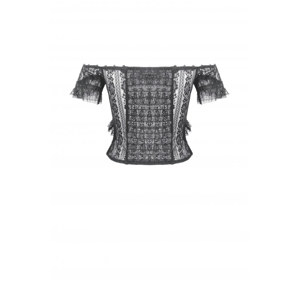 Dark in Love Ophelia Lace Off-Shoulder Gothic Top in Black - DevilGothic DevilGothic