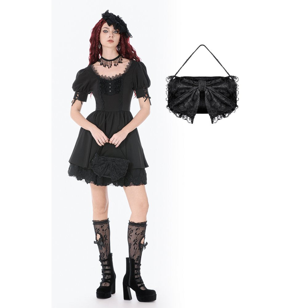 Dark In Love Victoria Black Lace Bow Mini Handbag - DevilGothic DevilGothic