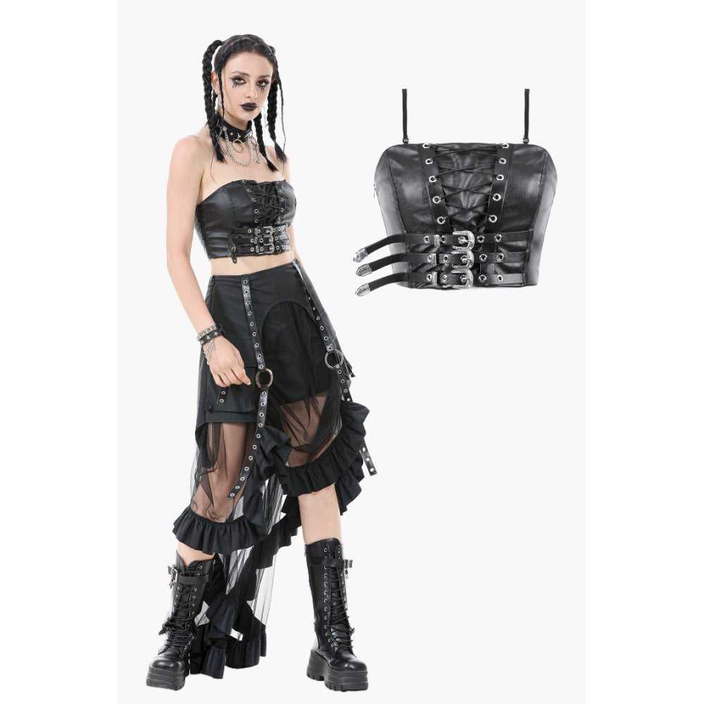 Dark in Love Ravena Buckled Faux Leather Corset Top - DevilGothic DevilGothic