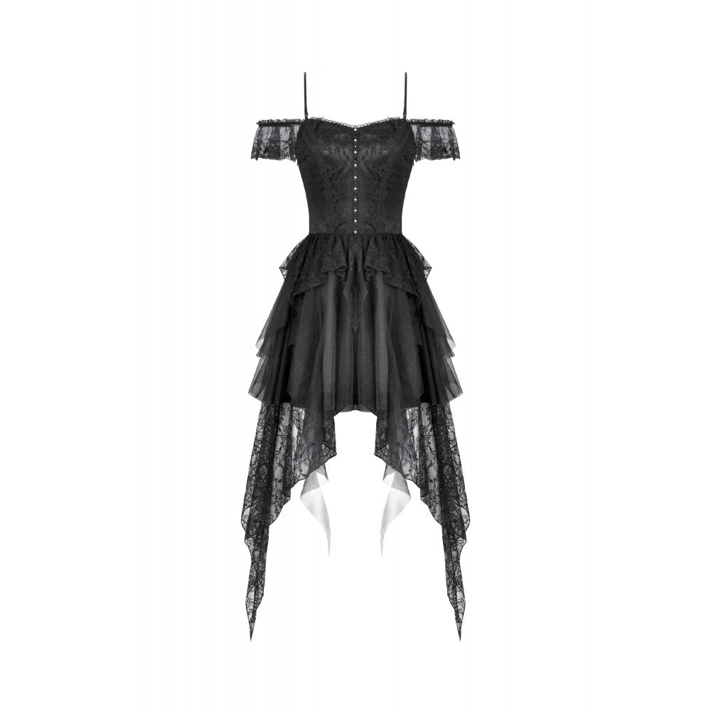 Dark in Love Morgana Gothic Off-Shoulder Lace Hem Dress - DevilGothic DevilGothic