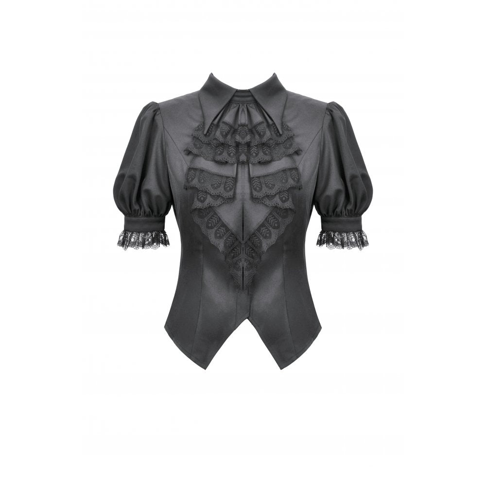 Dark in Love Viktoria Lace Ruffle Gothic Blouse in Black - DevilGothic DevilGothic