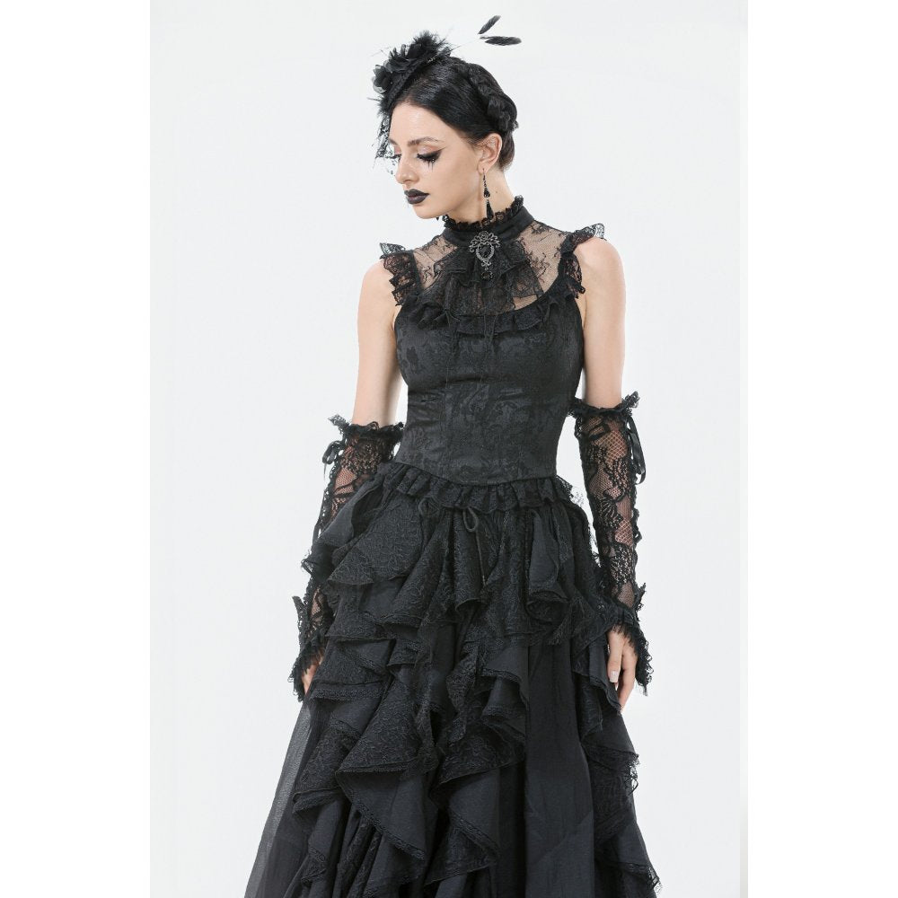 Dark in Love Seraphina Ruched Lace Goth Blouse in Black - DevilGothic DevilGothic