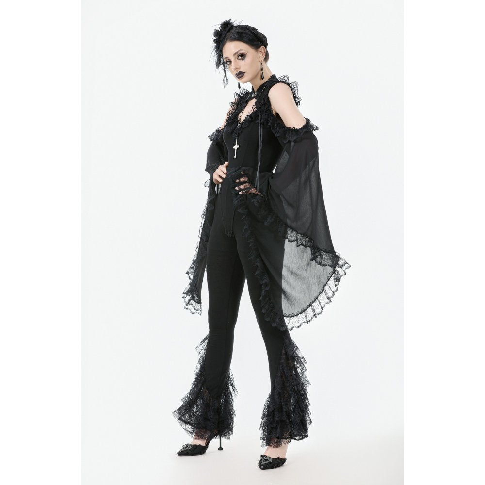 Dark in Love Goth Flare Leggings with Lace Frills - DevilGothic DevilGothic