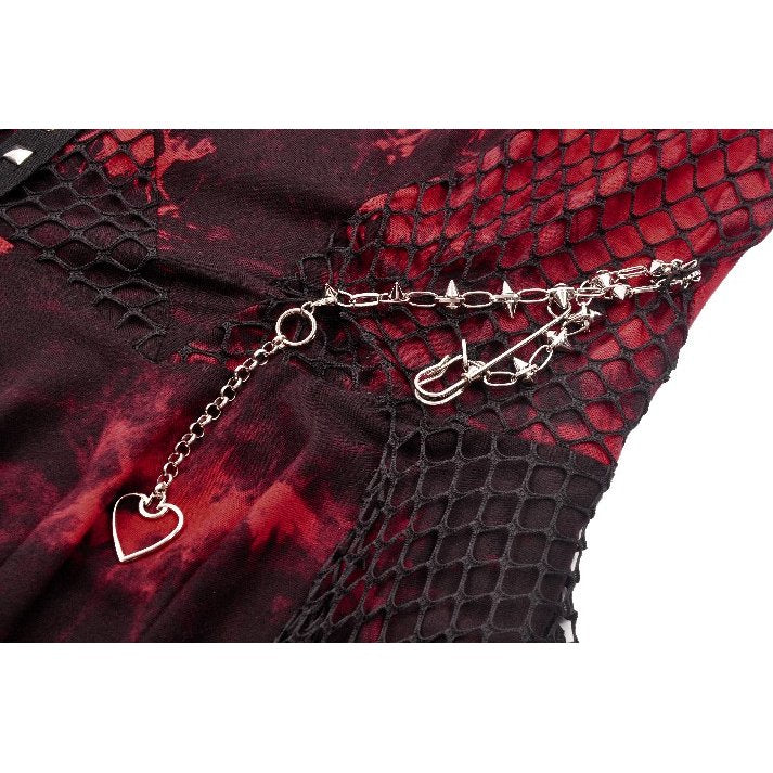 Dark in Love Bellatrix Red & Black Mesh Asymmetrical Dress - DevilGothic DevilGothic