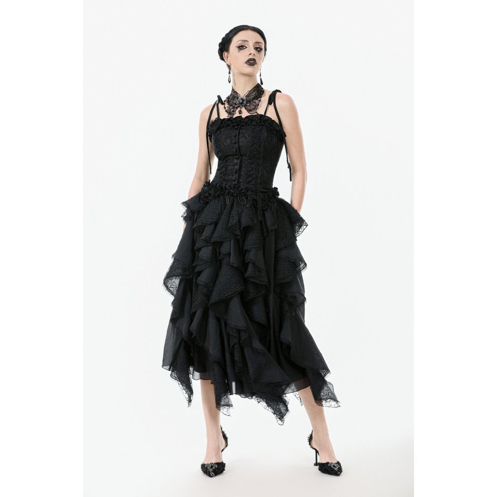 Dark in Love Selene Ruffled Floral Jacquard Corset Top - DevilGothic DevilGothic