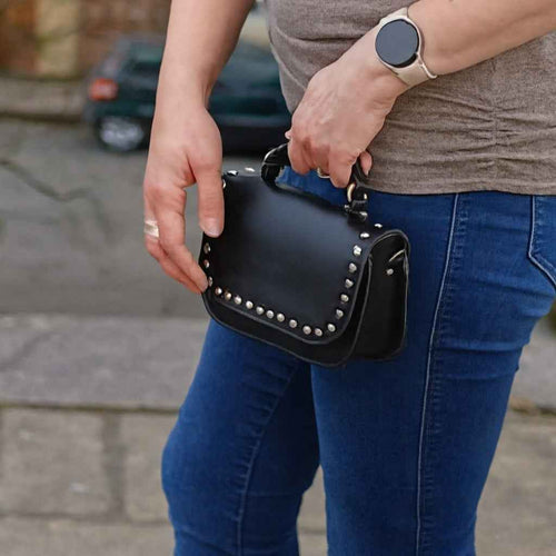 Aura Handmade Leather Bag - Black Studded