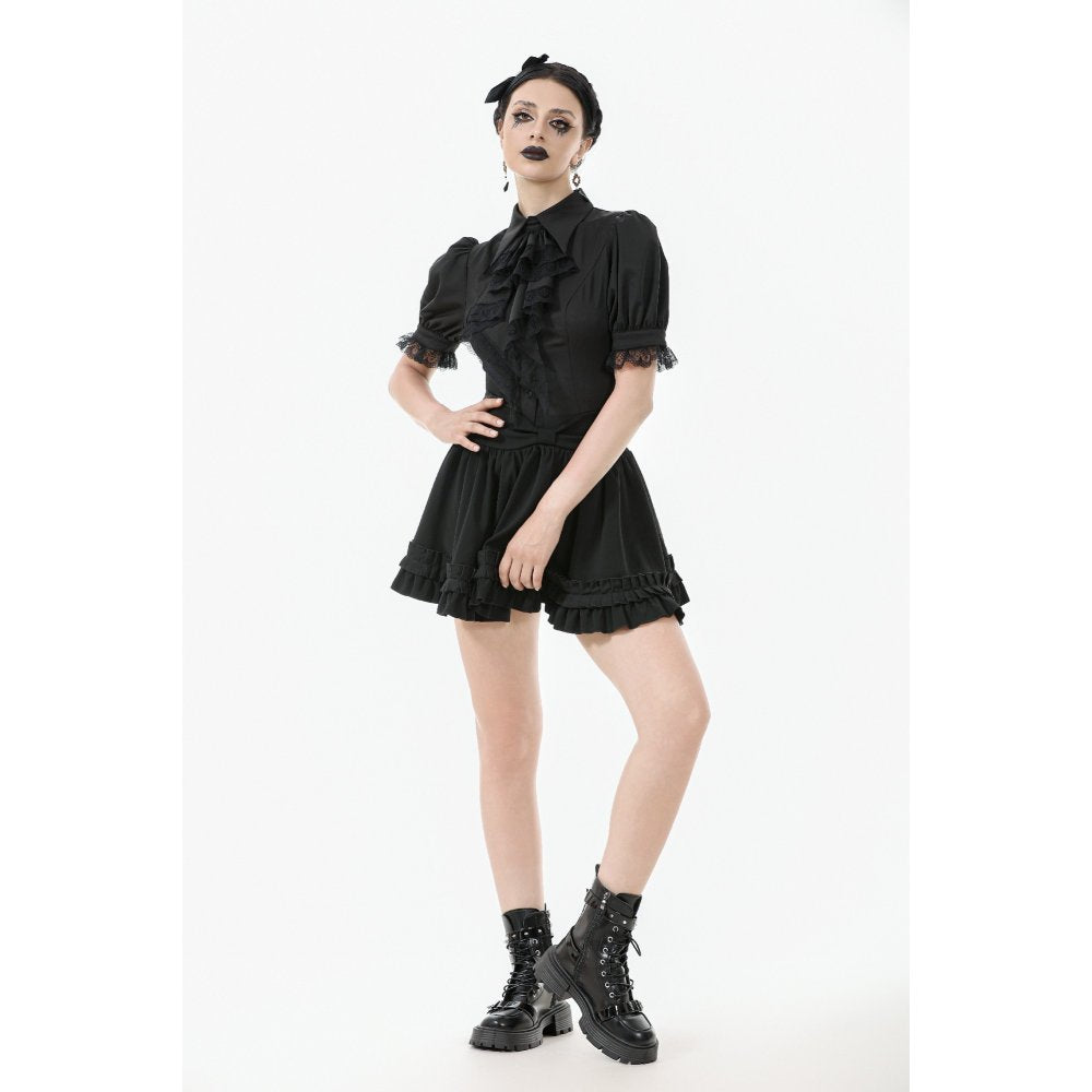 Dark in Love Viktoria Lace Ruffle Gothic Blouse in Black - DevilGothic DevilGothic