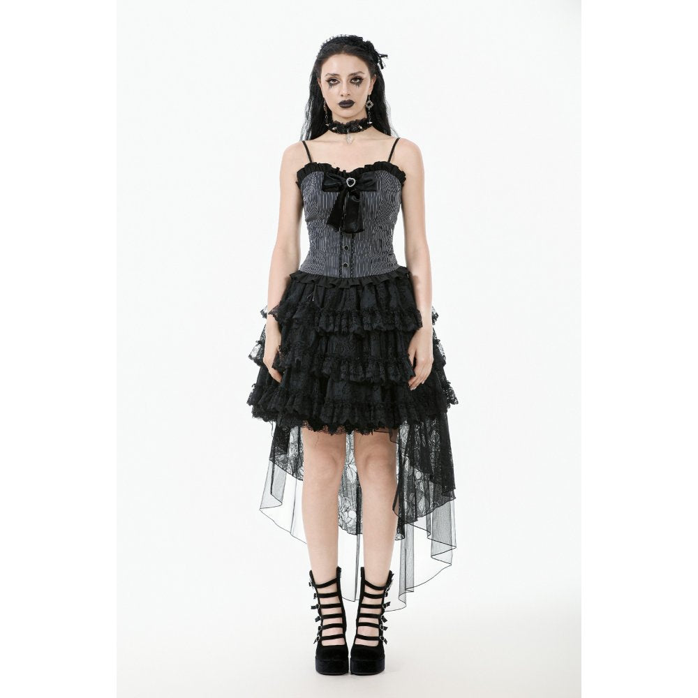 Dark in Love Belladonna Tiered Lace High-Low Goth Skirt in Black - DevilGothic DevilGothic