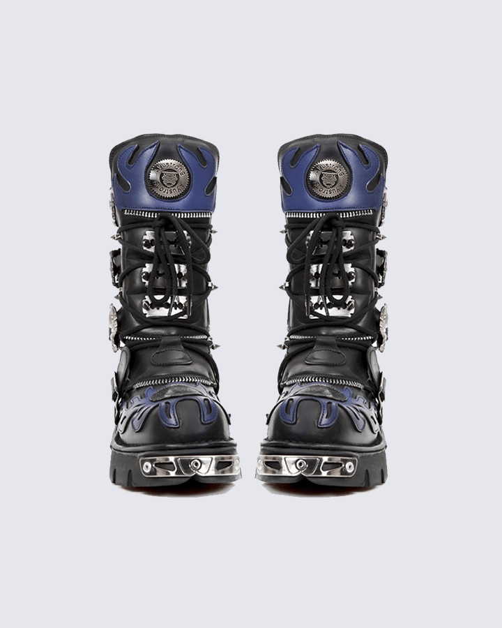 Flame Buckle Decor Gothic Combat Platform Boots