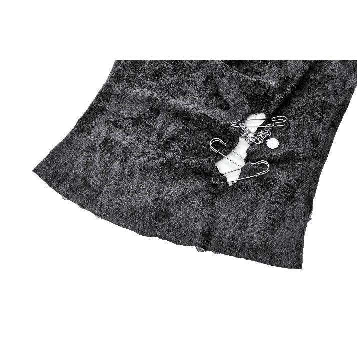 Dark in Love Shredded Butterfly Print Halter Goth Top In Grey - DevilGothic DevilGothic