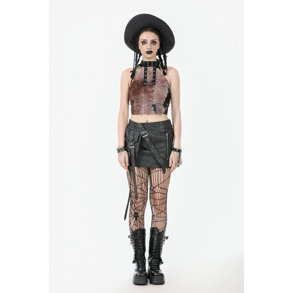 Dark in Love Chaos Reign Faux Leather Goth Mini Skirt in Black - DevilGothic DevilGothic