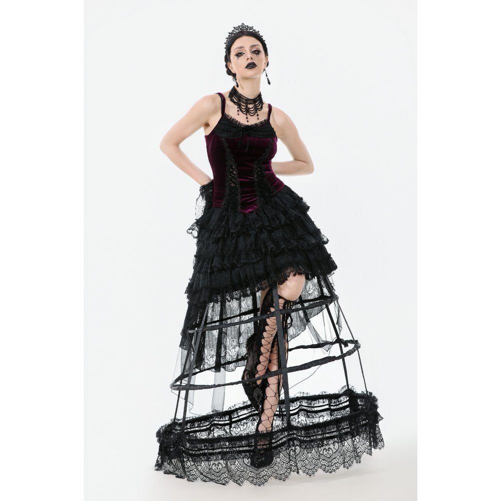Dark in Love Serilda Velvet Lace Corset Top in Wine Red - DevilGothic DevilGothic