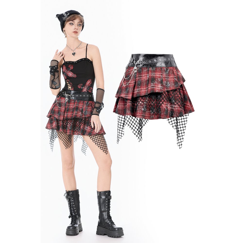 Dark in Love Linnea Plaid Mesh Layered Skirt - DevilGothic DevilGothic
