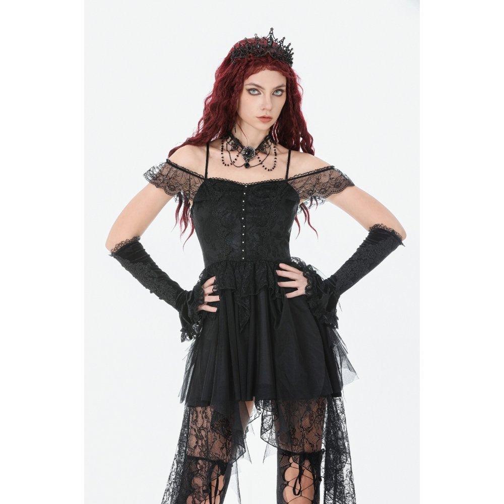 Dark in Love Morgana Gothic Off-Shoulder Lace Hem Dress - DevilGothic DevilGothic