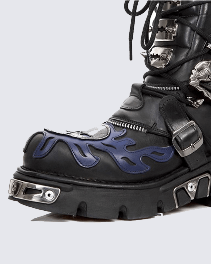 Flame Buckle Decor Gothic Combat Platform Boots