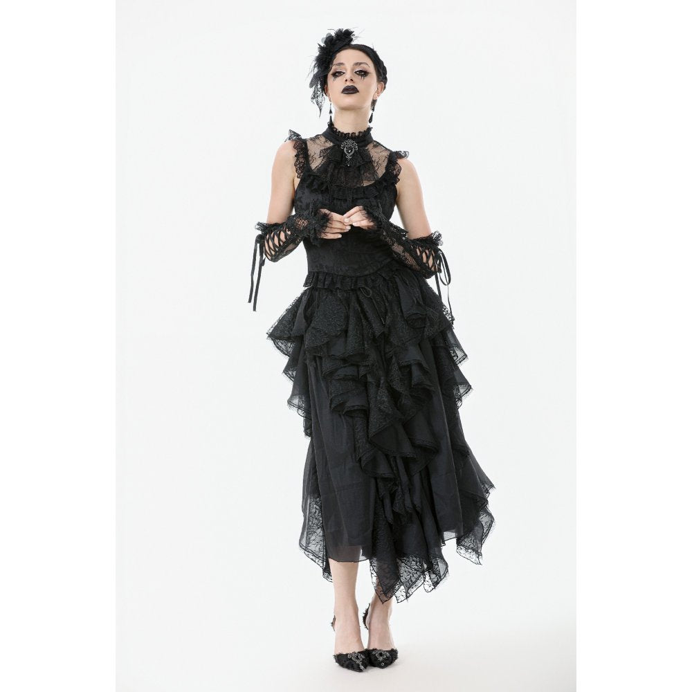 Dark in Love Seraphina Ruched Lace Goth Blouse in Black - DevilGothic DevilGothic