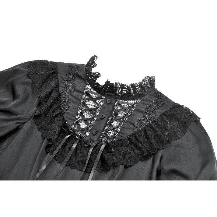 Dark in Love Belladonna Lace-Up High Collar Puff Sleeve Goth Dress  in Black - DevilGothic DevilGothic