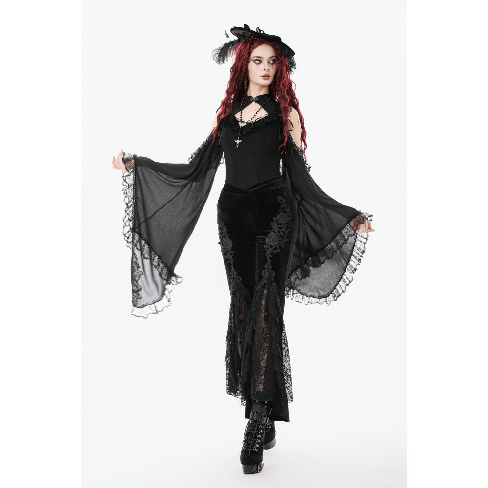 Dark in Love Erzebeth Velvet Lace Flare Trousers - DevilGothic DevilGothic