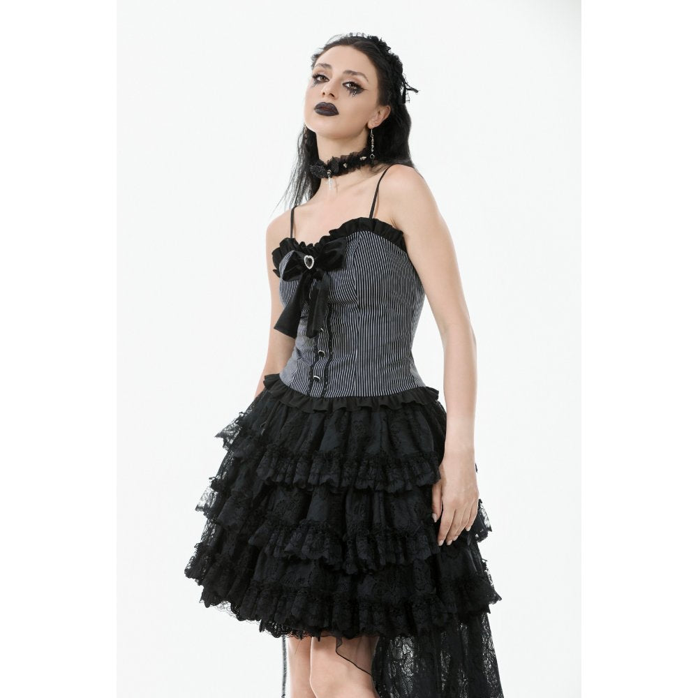 Dark in Love Belladonna Tiered Lace High-Low Goth Skirt in Black - DevilGothic DevilGothic