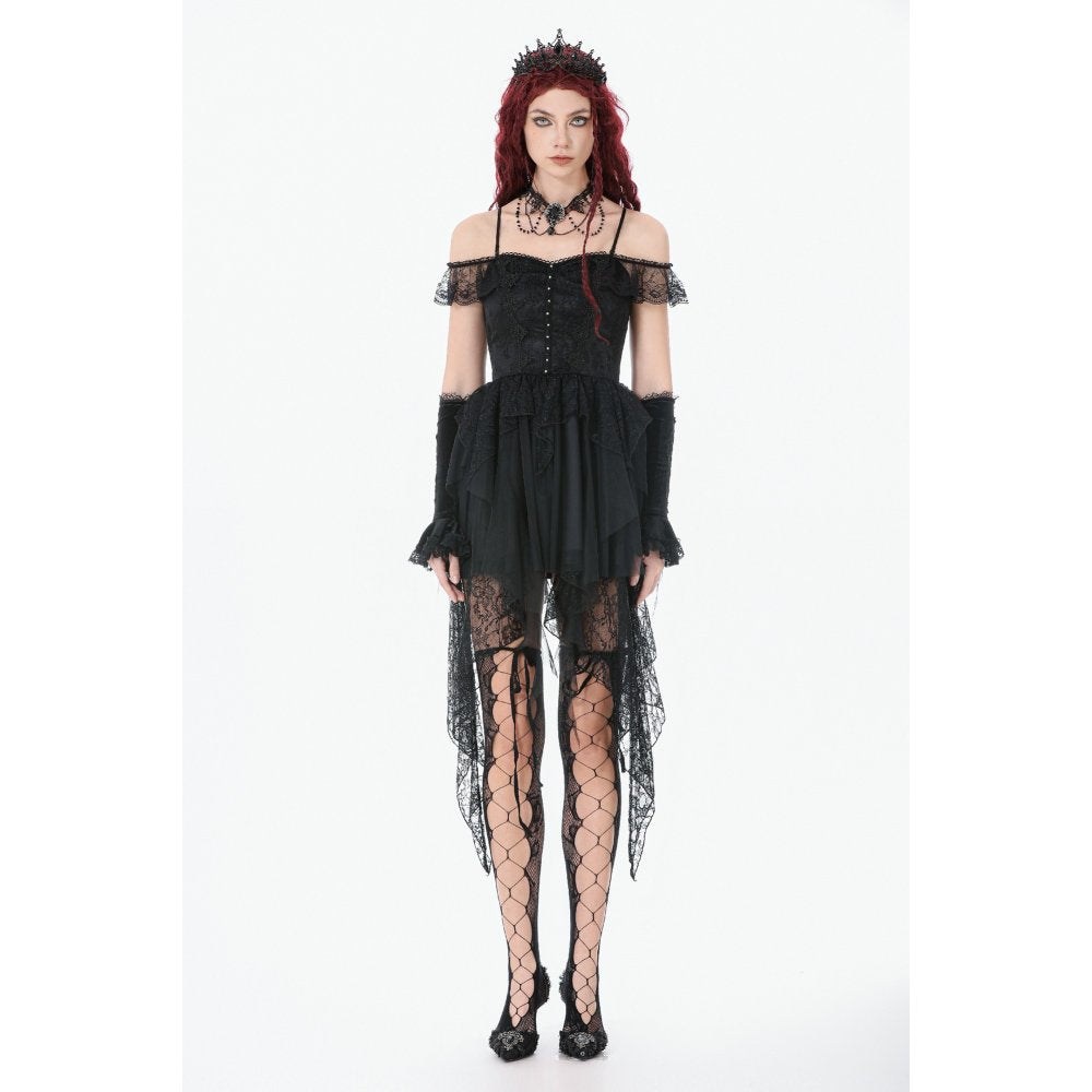 Dark in Love Morgana Gothic Off-Shoulder Lace Hem Dress - DevilGothic DevilGothic