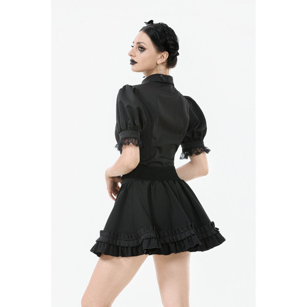 Dark in Love Lolita-Inspired Ruffled Mini Skirt in Black - DevilGothic DevilGothic