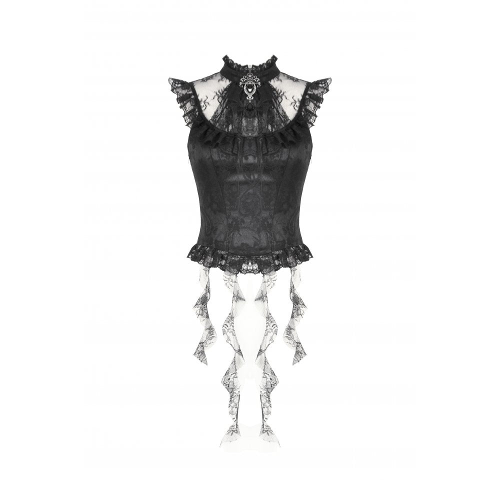 Dark in Love Seraphina Ruched Lace Goth Blouse in Black - DevilGothic DevilGothic
