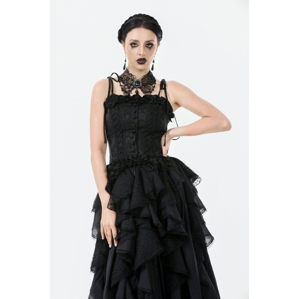Dark in Love Selene Ruffled Floral Jacquard Corset Top - DevilGothic DevilGothic