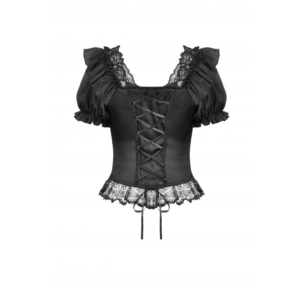 Dark in Love Seraphina Ruched Puff Sleeve Corset Top in Black - DevilGothic DevilGothic