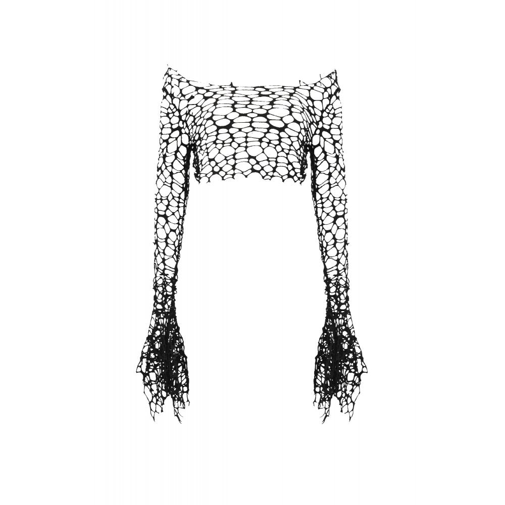Dark in Love Morana Mesh Crochet Knit Bell Sleeve Crop Top - DevilGothic DevilGothic