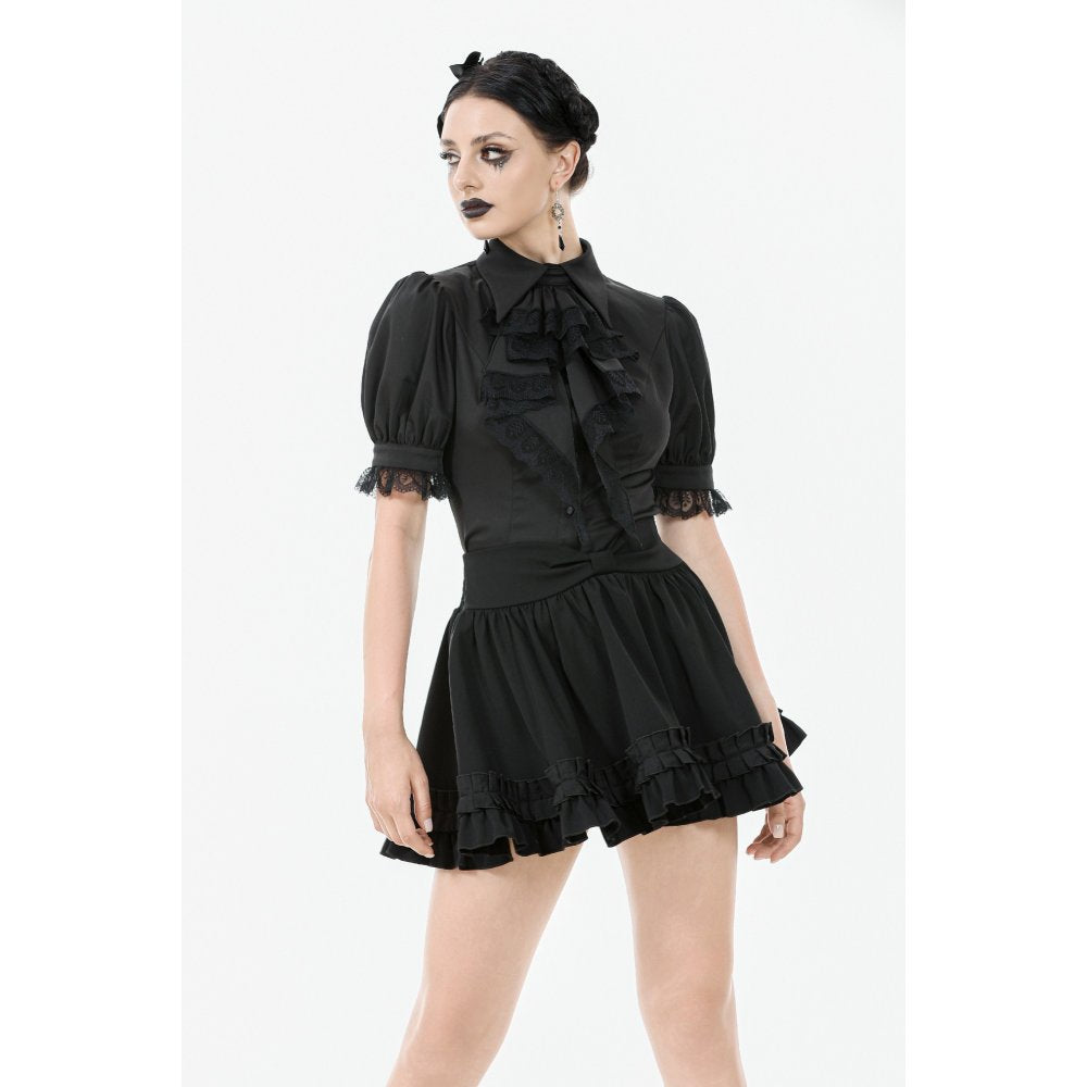 Dark in Love Viktoria Lace Ruffle Gothic Blouse in Black - DevilGothic DevilGothic