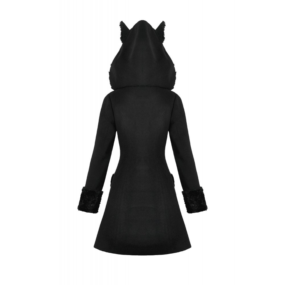 Dark in Love Cat-Ear Faux Fur Trim Gothic Coat - DevilGothic DevilGothic