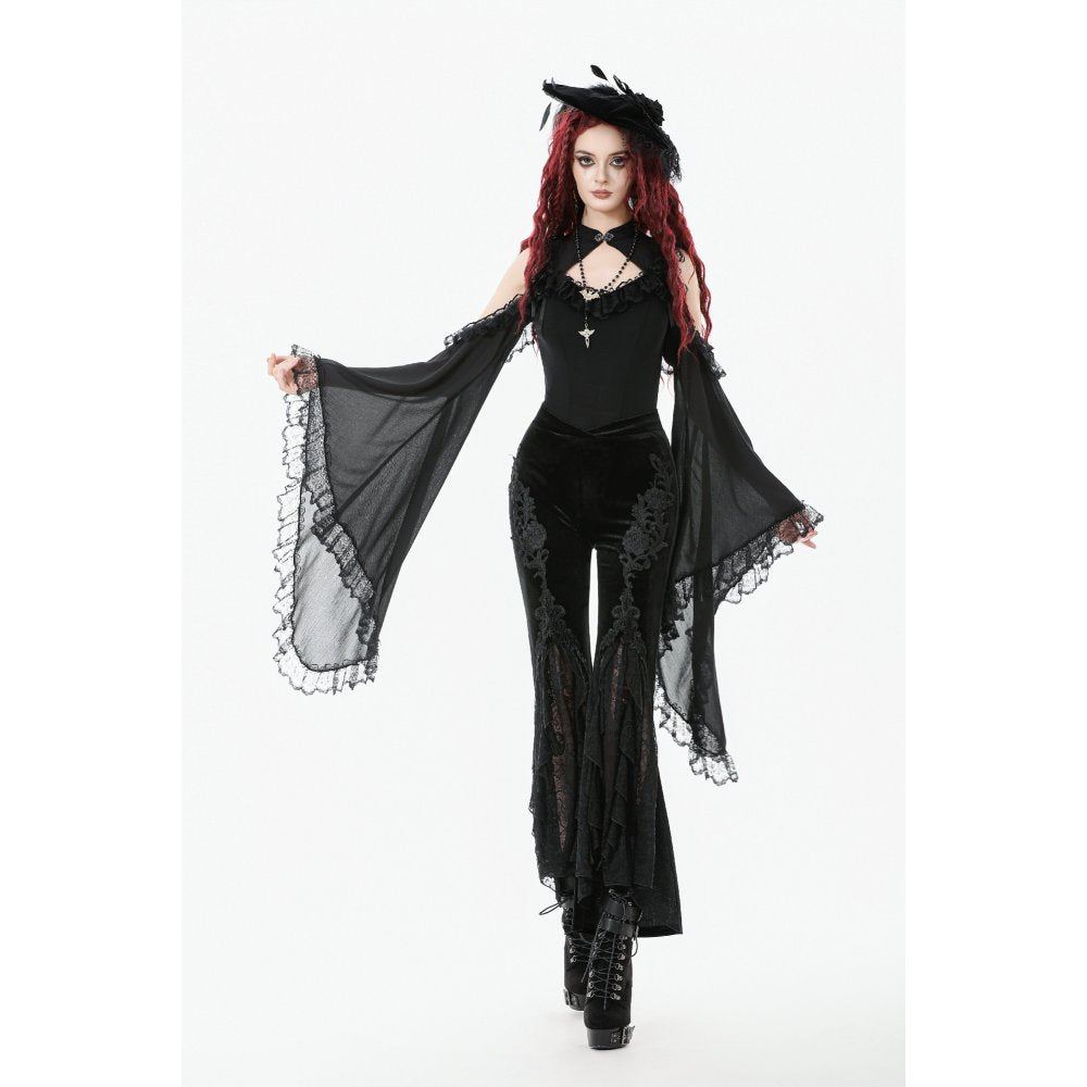 Dark in Love Erzebeth Velvet Lace Flare Trousers - DevilGothic DevilGothic