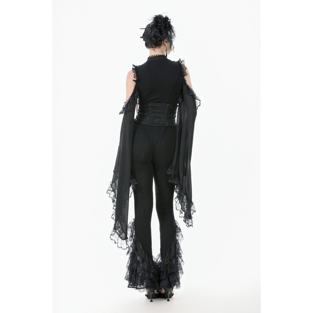Dark in Love Goth Flare Leggings with Lace Frills - DevilGothic DevilGothic