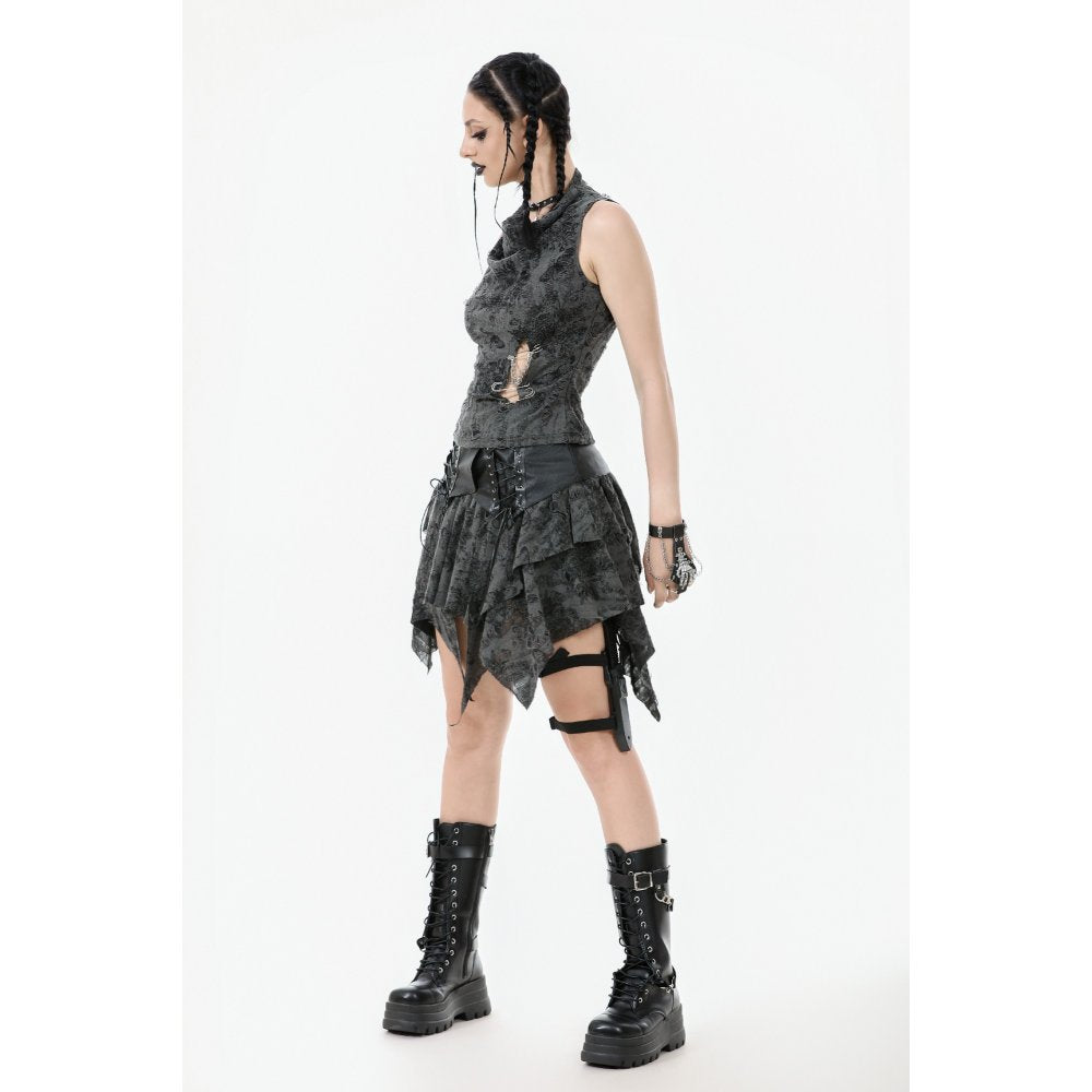 Dark in Love Shredded Butterfly Print Halter Goth Top In Grey - DevilGothic DevilGothic