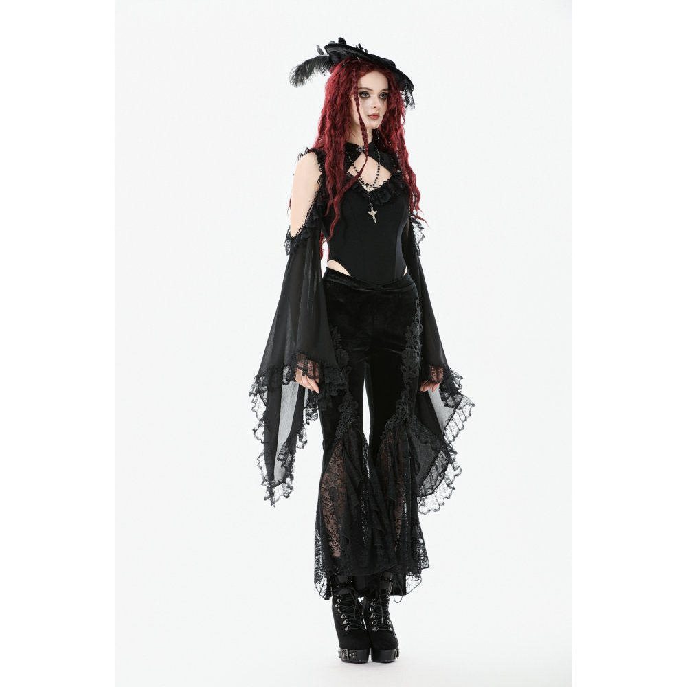 Dark in Love Erzebeth Velvet Lace Flare Trousers - DevilGothic DevilGothic