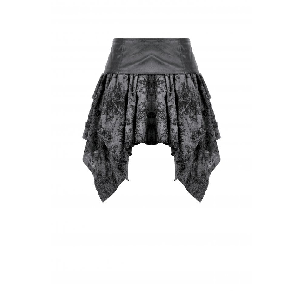 Dark in Love Elandra Layered Lace Handkerchief Hem Goth Skirt in Charcoal Black - DevilGothic DevilGothic