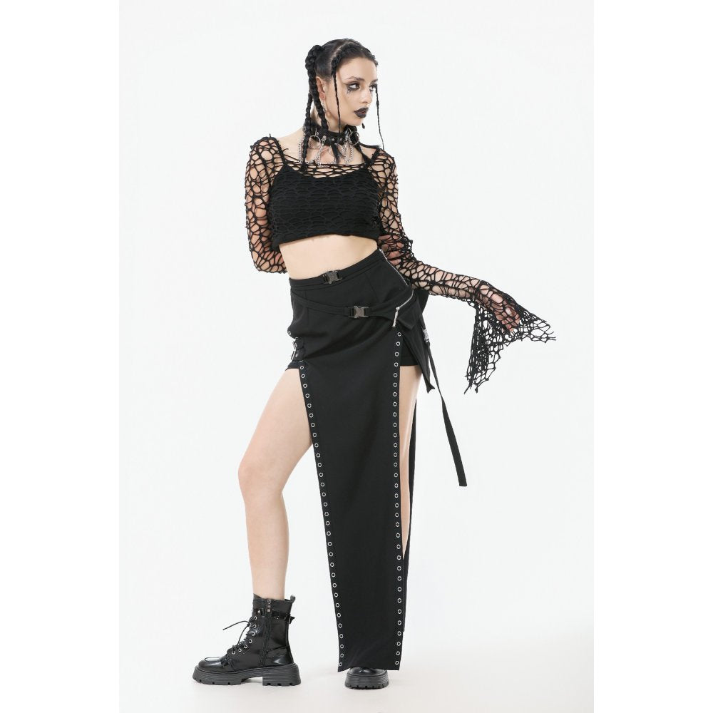Dark in Love Morana Mesh Crochet Knit Bell Sleeve Crop Top - DevilGothic DevilGothic