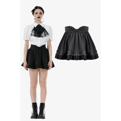 Dark in Love Lolita-Inspired Ruffled Mini Skirt in Black - DevilGothic DevilGothic