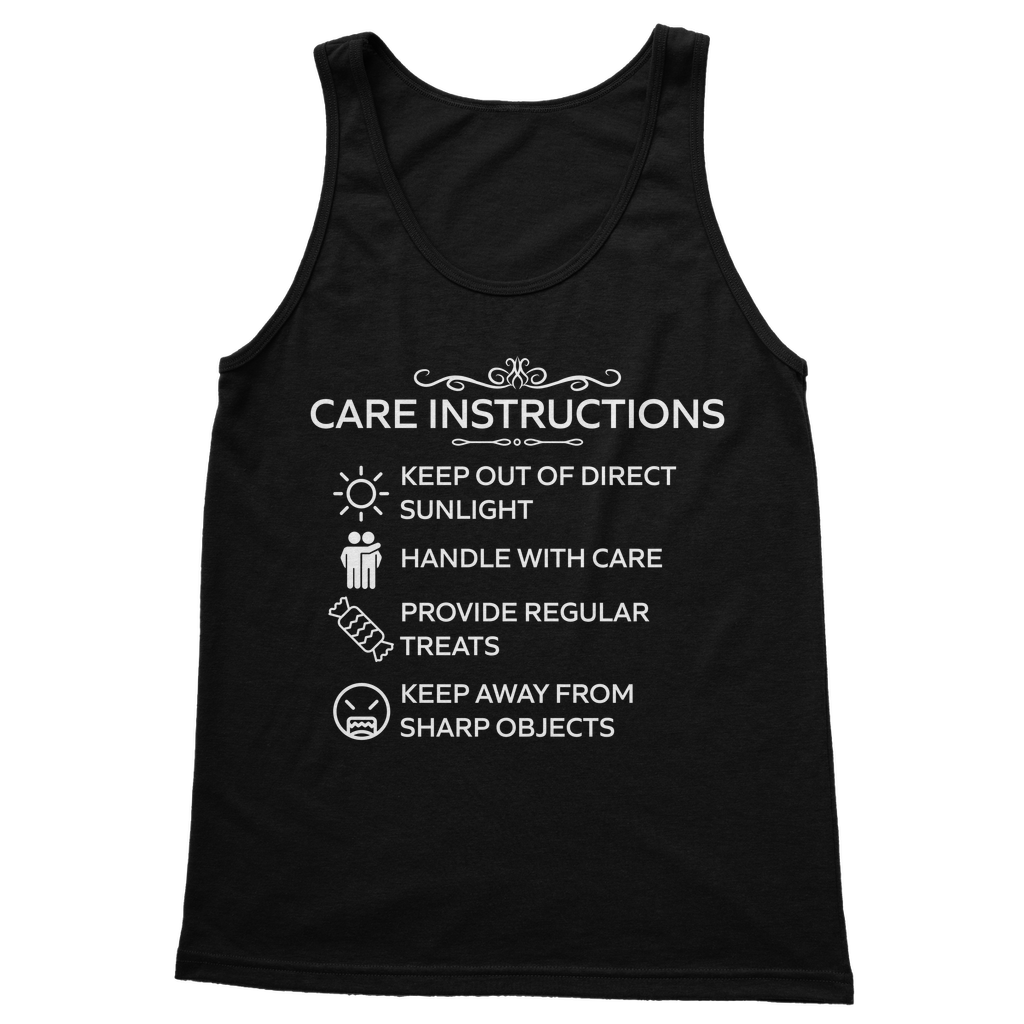 Care Instructions White Print Ladies Vest Top | Fitted Cotton Tank - DevilGothic DevilGothic
