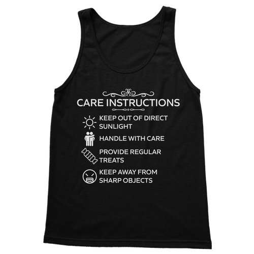 Care Instructions White Print Ladies Vest Top | Fitted Cotton Tank - DevilGothic DevilGothic