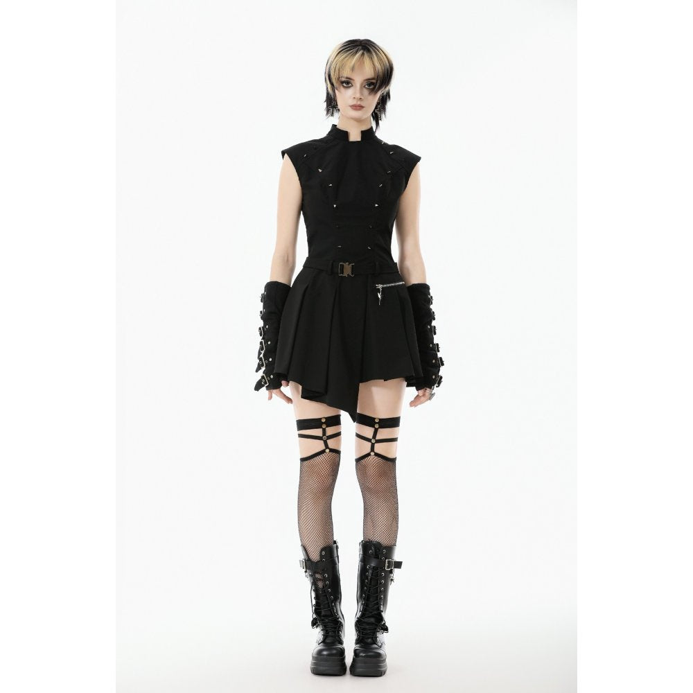 Dark in Love Cassia Buckled Pleated Dress - DevilGothic DevilGothic
