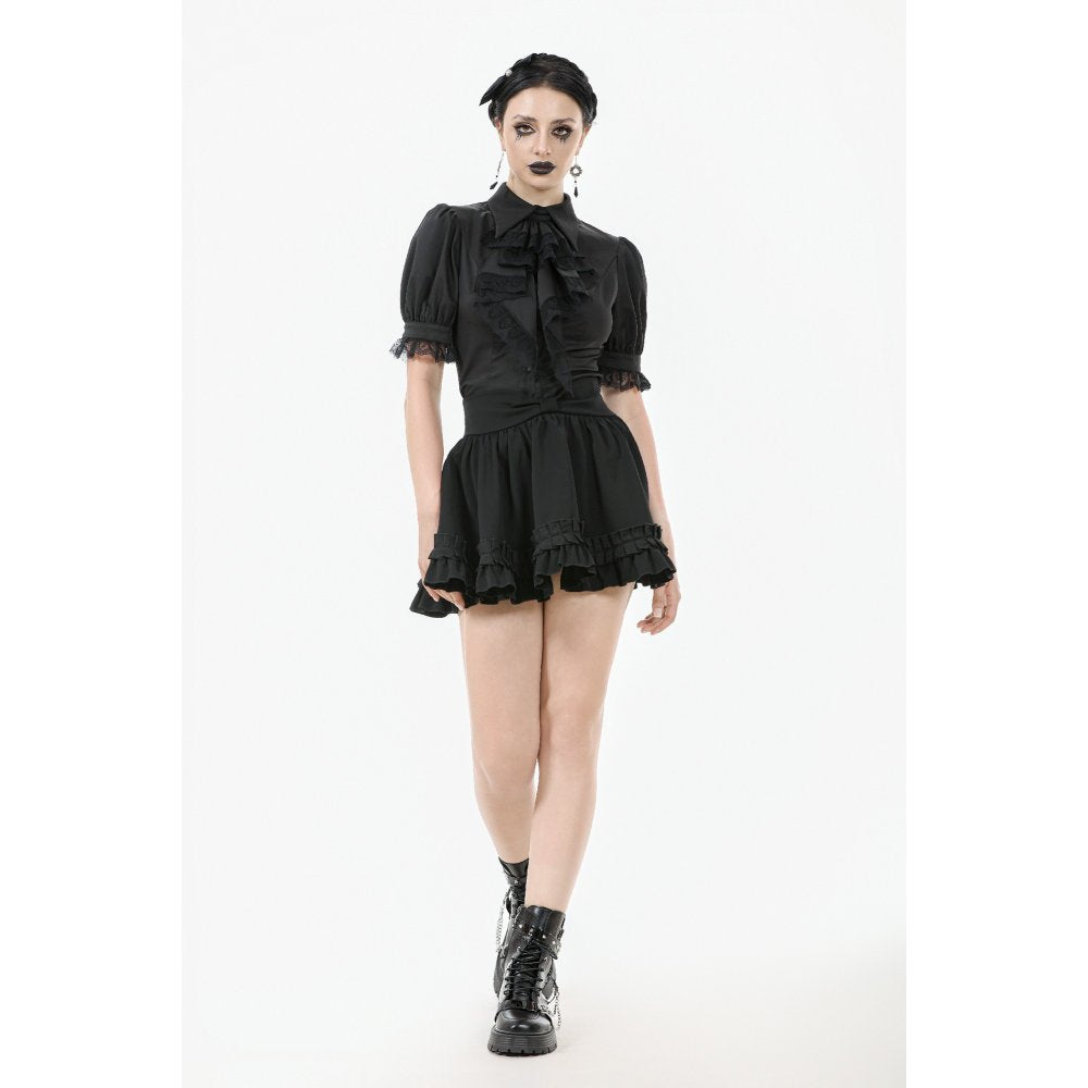 Dark in Love Viktoria Lace Ruffle Gothic Blouse in Black - DevilGothic DevilGothic