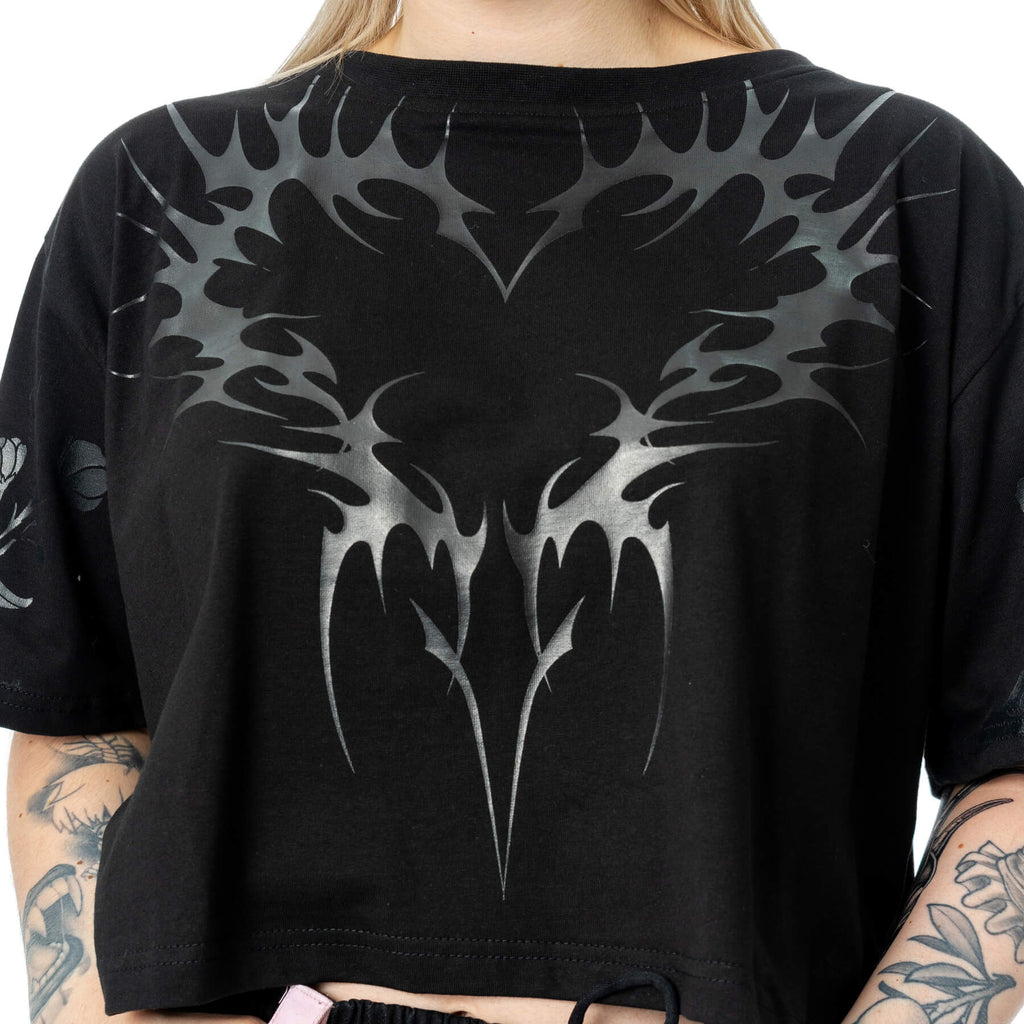 Chemical Black Ceil Crop Top – Ladies Black Gothic Cotton Crop Tee - DevilGothic DevilGothic