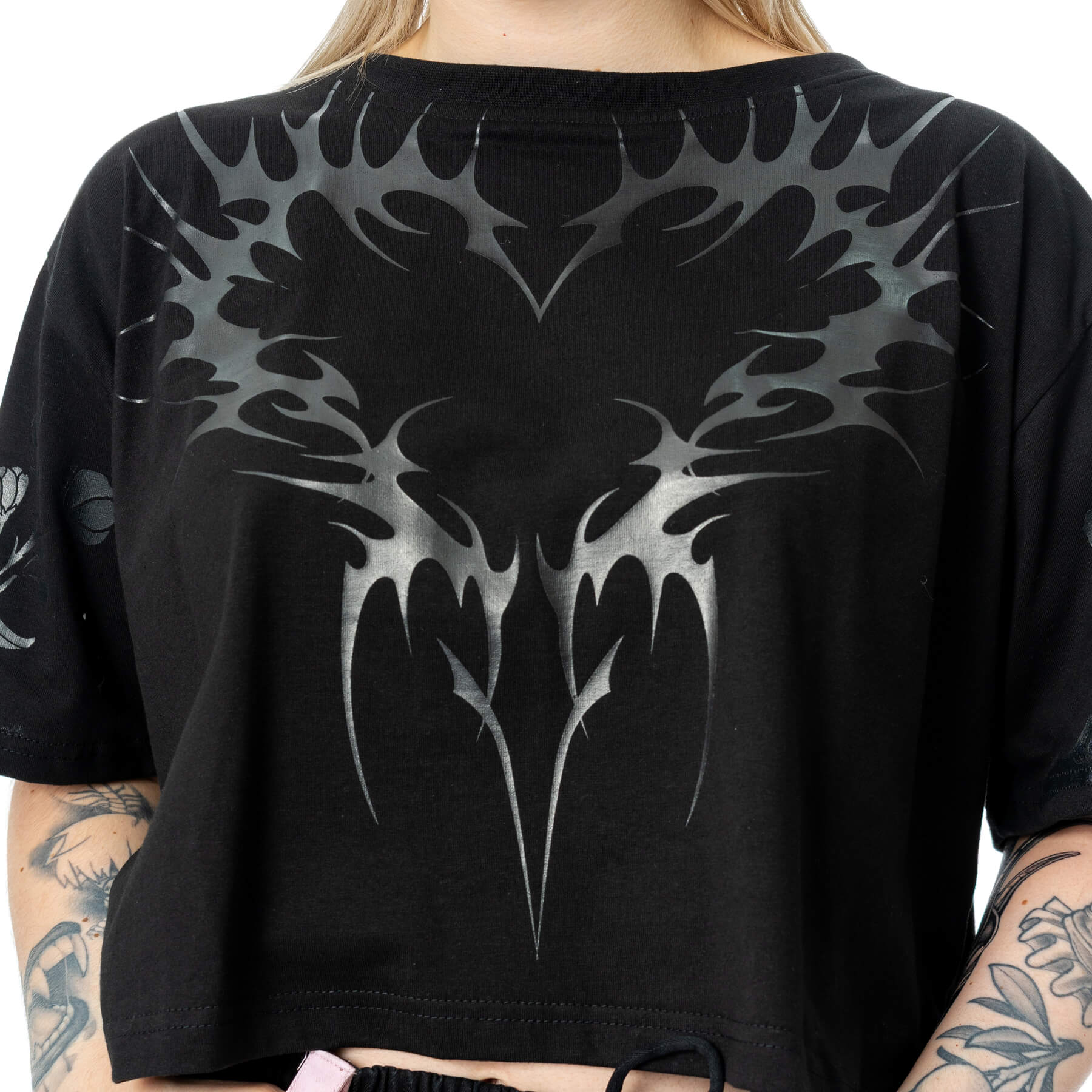 Chemical Black Ceil Crop Top – Ladies Black Gothic Cotton Crop Tee - DevilGothic DevilGothic