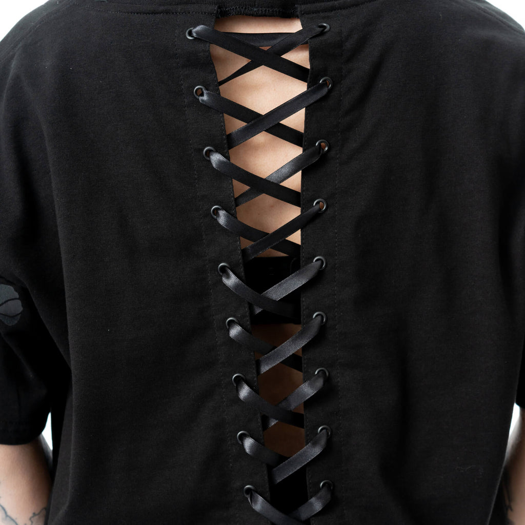 Chemical Black Ceil Crop Top – Ladies Black Gothic Cotton Crop Tee - DevilGothic DevilGothic
