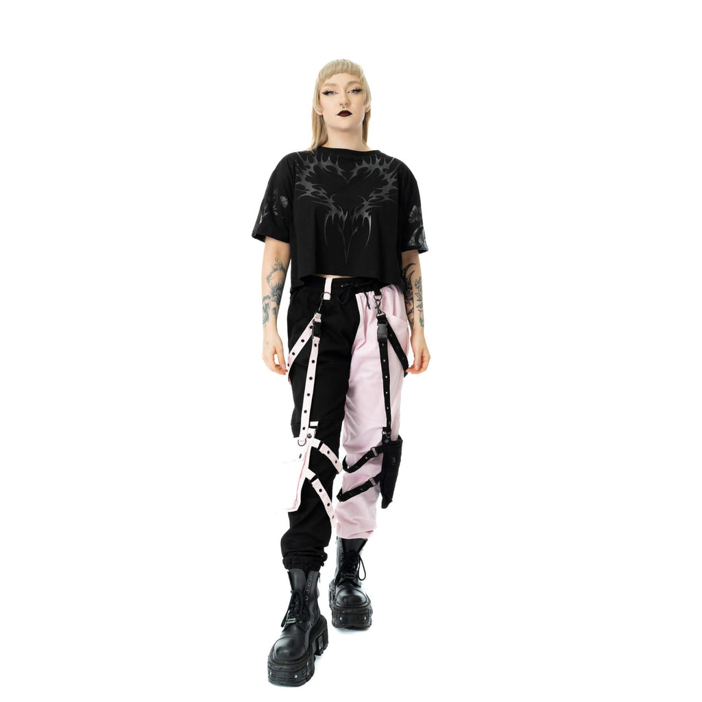 Chemical Black Ceil Crop Top – Ladies Black Gothic Cotton Crop Tee - DevilGothic DevilGothic