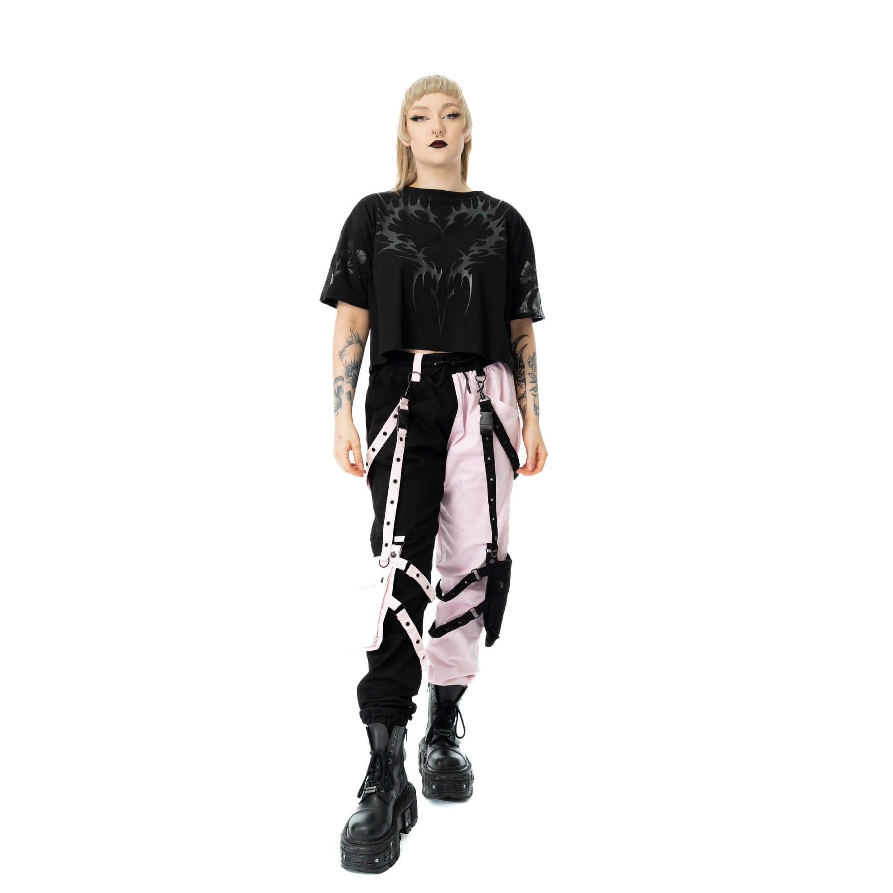 Chemical Black Ceil Crop Top – Ladies Black Gothic Cotton Crop Tee - DevilGothic DevilGothic
