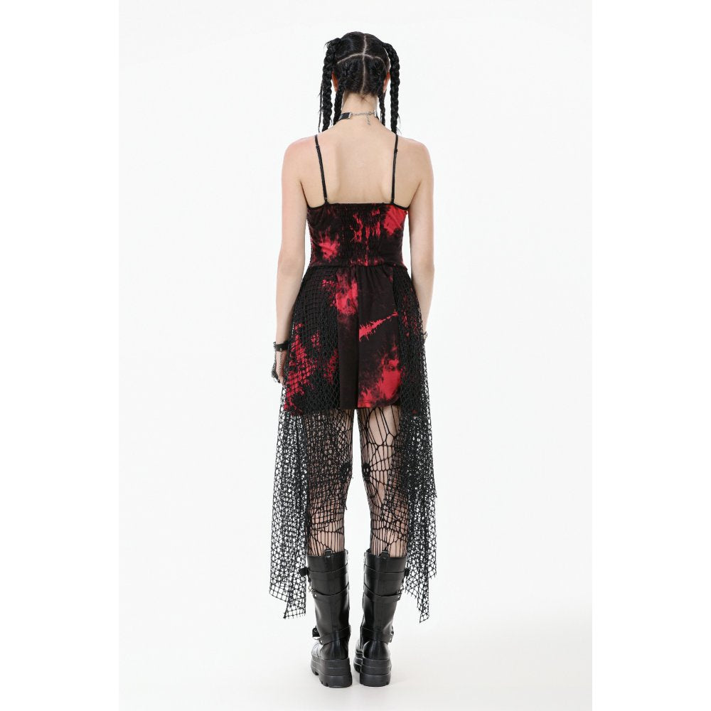Dark in Love Bellatrix Red & Black Mesh Asymmetrical Dress - DevilGothic DevilGothic